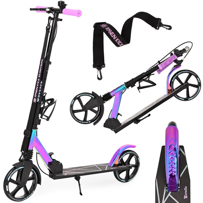 Kick Scooter Raven Estelle PRO Black 200mm with handbrake, bell, bottle holder and front suspension