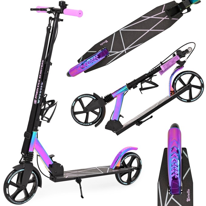 Kick Scooter Raven Estelle PRO Black 200mm with handbrake, bell, bottle holder and front suspension