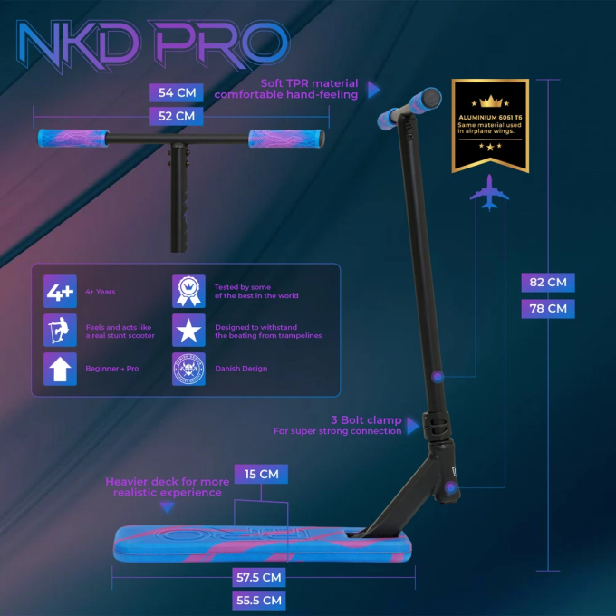 NKD Pro Trampoline Stunt Scooter Bluepurple 78CM